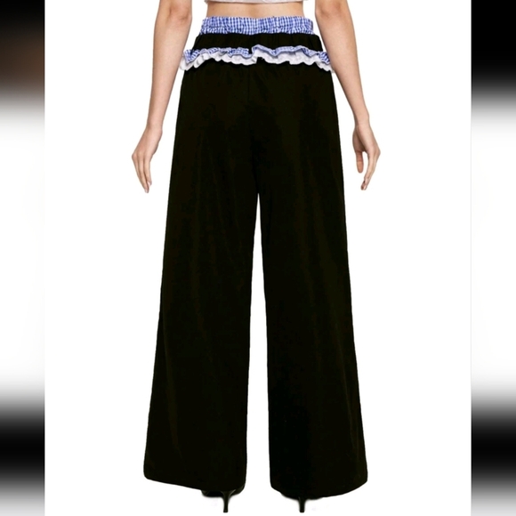Women Say Contrasting Black Spliced ​​Waist Straight Trousers,Cute Trousers - Picture 6 of 6